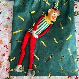 Vintage elf on shelf Elf Doll with Striped Outfit